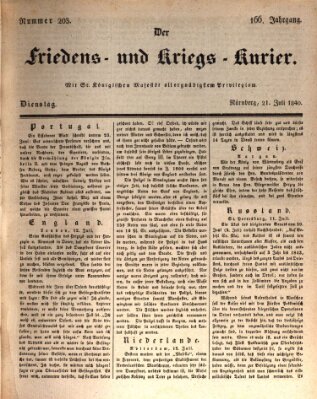 Der Friedens- u. Kriegs-Kurier (Nürnberger Friedens- und Kriegs-Kurier) Dienstag 21. Juli 1840