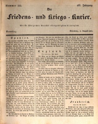 Der Friedens- u. Kriegs-Kurier (Nürnberger Friedens- und Kriegs-Kurier) Sonntag 2. August 1840