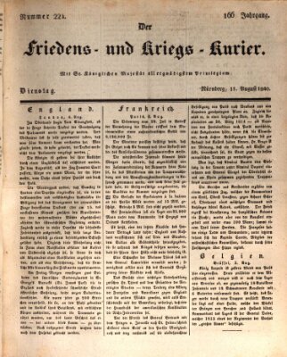 Der Friedens- u. Kriegs-Kurier (Nürnberger Friedens- und Kriegs-Kurier) Dienstag 11. August 1840