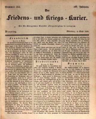 Der Friedens- u. Kriegs-Kurier (Nürnberger Friedens- und Kriegs-Kurier) Dienstag 8. September 1840