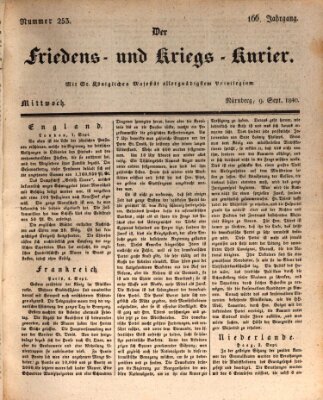 Der Friedens- u. Kriegs-Kurier (Nürnberger Friedens- und Kriegs-Kurier) Mittwoch 9. September 1840