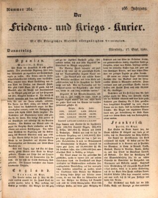 Der Friedens- u. Kriegs-Kurier (Nürnberger Friedens- und Kriegs-Kurier) Donnerstag 17. September 1840