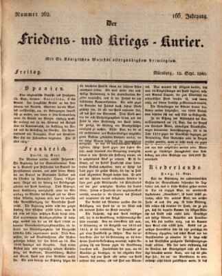 Der Friedens- u. Kriegs-Kurier (Nürnberger Friedens- und Kriegs-Kurier) Freitag 18. September 1840