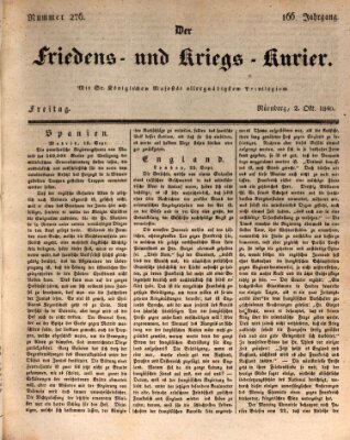 Der Friedens- u. Kriegs-Kurier (Nürnberger Friedens- und Kriegs-Kurier) Freitag 2. Oktober 1840