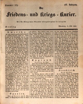 Der Friedens- u. Kriegs-Kurier (Nürnberger Friedens- und Kriegs-Kurier) Montag 5. Oktober 1840