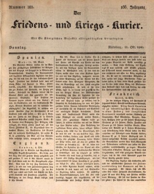 Der Friedens- u. Kriegs-Kurier (Nürnberger Friedens- und Kriegs-Kurier) Sonntag 11. Oktober 1840