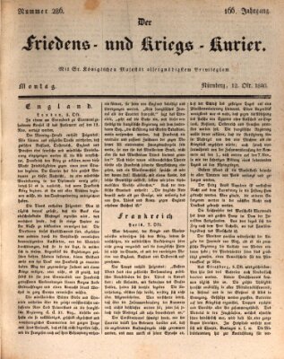 Der Friedens- u. Kriegs-Kurier (Nürnberger Friedens- und Kriegs-Kurier) Montag 12. Oktober 1840