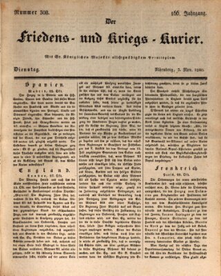 Der Friedens- u. Kriegs-Kurier (Nürnberger Friedens- und Kriegs-Kurier) Dienstag 3. November 1840