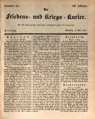 Der Friedens- u. Kriegs-Kurier (Nürnberger Friedens- und Kriegs-Kurier) Freitag 6. November 1840