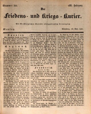 Der Friedens- u. Kriegs-Kurier (Nürnberger Friedens- und Kriegs-Kurier) Montag 16. November 1840