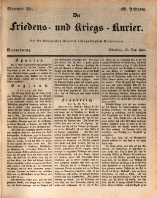 Der Friedens- u. Kriegs-Kurier (Nürnberger Friedens- und Kriegs-Kurier) Donnerstag 26. November 1840