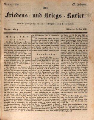 Der Friedens- u. Kriegs-Kurier (Nürnberger Friedens- und Kriegs-Kurier) Donnerstag 3. Dezember 1840