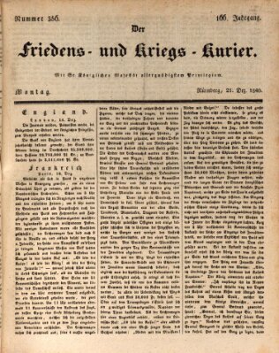 Der Friedens- u. Kriegs-Kurier (Nürnberger Friedens- und Kriegs-Kurier) Montag 21. Dezember 1840