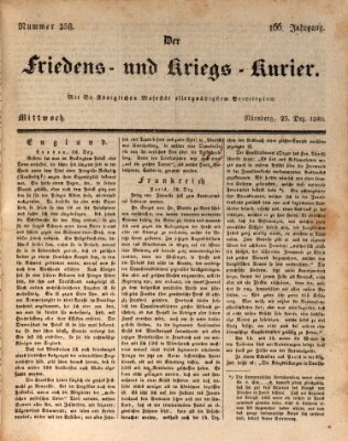 Der Friedens- u. Kriegs-Kurier (Nürnberger Friedens- und Kriegs-Kurier) Mittwoch 23. Dezember 1840