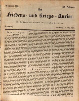 Der Friedens- u. Kriegs-Kurier (Nürnberger Friedens- und Kriegs-Kurier) Sonntag 27. Dezember 1840