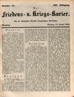 Der Friedens- u. Kriegs-Kurier (Nürnberger Friedens- und Kriegs-Kurier) Montag 11. Januar 1841