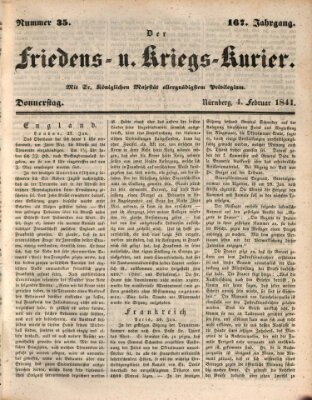 Der Friedens- u. Kriegs-Kurier (Nürnberger Friedens- und Kriegs-Kurier) Donnerstag 4. Februar 1841