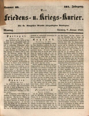 Der Friedens- u. Kriegs-Kurier (Nürnberger Friedens- und Kriegs-Kurier) Montag 8. Februar 1841