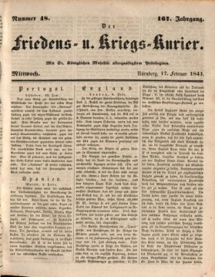 Der Friedens- u. Kriegs-Kurier (Nürnberger Friedens- und Kriegs-Kurier) Mittwoch 17. Februar 1841