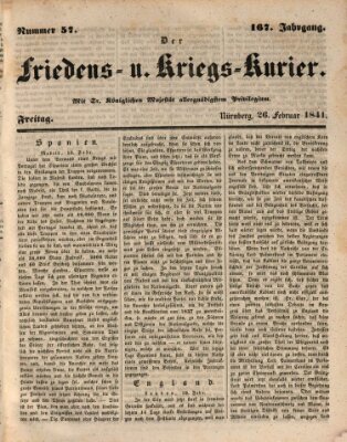 Der Friedens- u. Kriegs-Kurier (Nürnberger Friedens- und Kriegs-Kurier) Freitag 26. Februar 1841