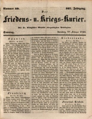 Der Friedens- u. Kriegs-Kurier (Nürnberger Friedens- und Kriegs-Kurier) Sonntag 28. Februar 1841