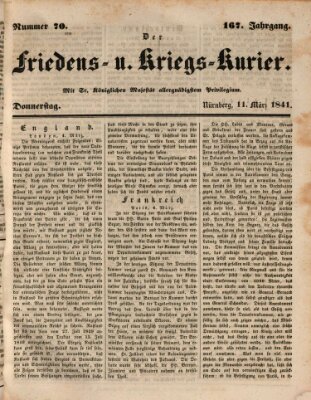 Der Friedens- u. Kriegs-Kurier (Nürnberger Friedens- und Kriegs-Kurier) Donnerstag 11. März 1841