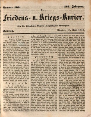 Der Friedens- u. Kriegs-Kurier (Nürnberger Friedens- und Kriegs-Kurier) Sonntag 18. April 1841