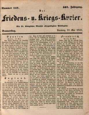 Der Friedens- u. Kriegs-Kurier (Nürnberger Friedens- und Kriegs-Kurier) Donnerstag 27. Mai 1841