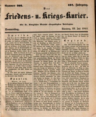 Der Friedens- u. Kriegs-Kurier (Nürnberger Friedens- und Kriegs-Kurier) Donnerstag 22. Juli 1841