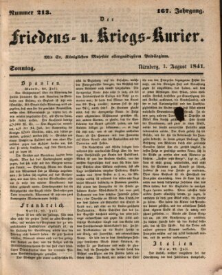 Der Friedens- u. Kriegs-Kurier (Nürnberger Friedens- und Kriegs-Kurier) Sonntag 1. August 1841