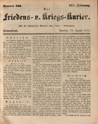 Der Friedens- u. Kriegs-Kurier (Nürnberger Friedens- und Kriegs-Kurier) Samstag 21. August 1841