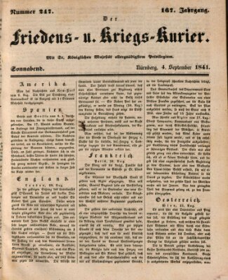 Der Friedens- u. Kriegs-Kurier (Nürnberger Friedens- und Kriegs-Kurier) Samstag 4. September 1841