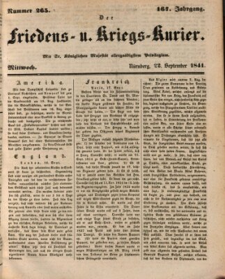 Der Friedens- u. Kriegs-Kurier (Nürnberger Friedens- und Kriegs-Kurier) Mittwoch 22. September 1841