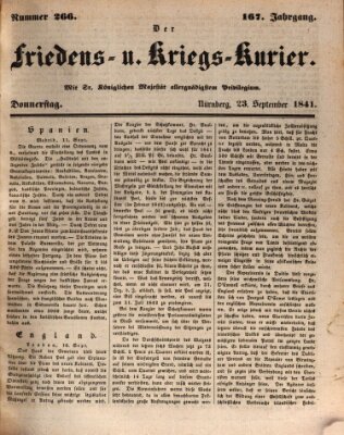 Der Friedens- u. Kriegs-Kurier (Nürnberger Friedens- und Kriegs-Kurier) Donnerstag 23. September 1841