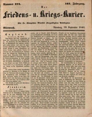 Der Friedens- u. Kriegs-Kurier (Nürnberger Friedens- und Kriegs-Kurier) Mittwoch 29. September 1841