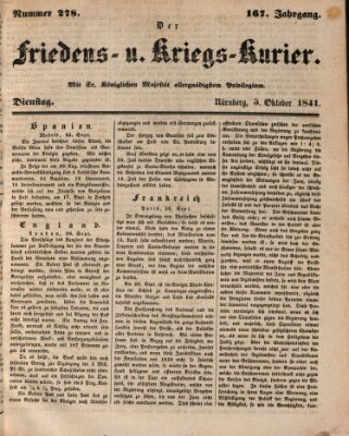 Der Friedens- u. Kriegs-Kurier (Nürnberger Friedens- und Kriegs-Kurier) Dienstag 5. Oktober 1841