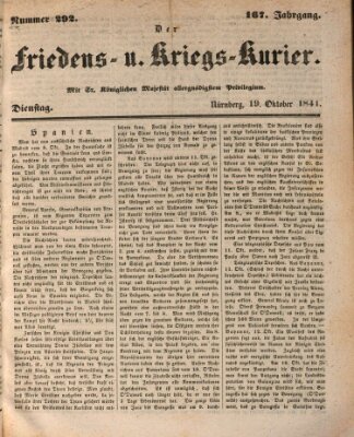 Der Friedens- u. Kriegs-Kurier (Nürnberger Friedens- und Kriegs-Kurier) Dienstag 19. Oktober 1841