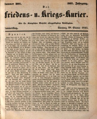 Der Friedens- u. Kriegs-Kurier (Nürnberger Friedens- und Kriegs-Kurier) Donnerstag 28. Oktober 1841