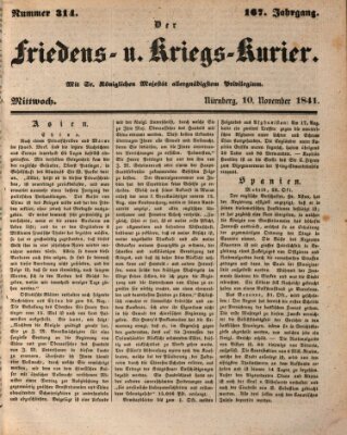 Der Friedens- u. Kriegs-Kurier (Nürnberger Friedens- und Kriegs-Kurier) Mittwoch 10. November 1841