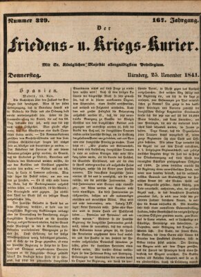 Der Friedens- u. Kriegs-Kurier (Nürnberger Friedens- und Kriegs-Kurier) Donnerstag 25. November 1841