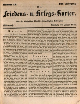 Der Friedens- u. Kriegs-Kurier (Nürnberger Friedens- und Kriegs-Kurier) Mittwoch 12. Januar 1842