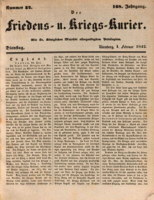 Der Friedens- u. Kriegs-Kurier (Nürnberger Friedens- und Kriegs-Kurier) Dienstag 1. Februar 1842