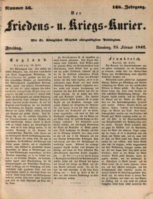 Der Friedens- u. Kriegs-Kurier (Nürnberger Friedens- und Kriegs-Kurier) Freitag 25. Februar 1842