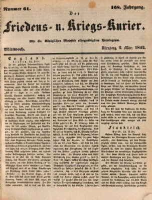 Der Friedens- u. Kriegs-Kurier (Nürnberger Friedens- und Kriegs-Kurier) Mittwoch 2. März 1842