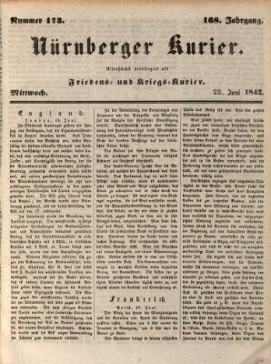 Nürnberger Kurier (Nürnberger Friedens- und Kriegs-Kurier) Mittwoch 22. Juni 1842