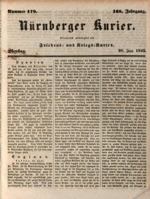 Nürnberger Kurier (Nürnberger Friedens- und Kriegs-Kurier) Dienstag 28. Juni 1842