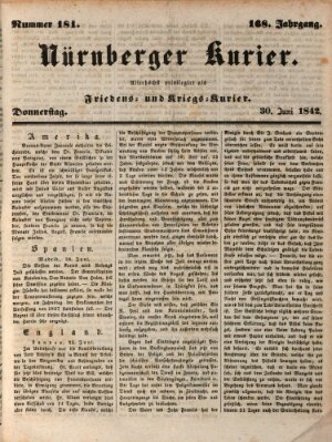 Nürnberger Kurier (Nürnberger Friedens- und Kriegs-Kurier) Donnerstag 30. Juni 1842