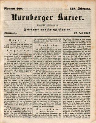 Nürnberger Kurier (Nürnberger Friedens- und Kriegs-Kurier) Mittwoch 27. Juli 1842