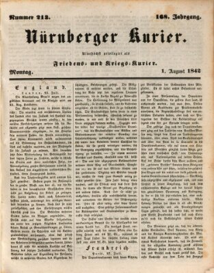 Nürnberger Kurier (Nürnberger Friedens- und Kriegs-Kurier) Montag 1. August 1842