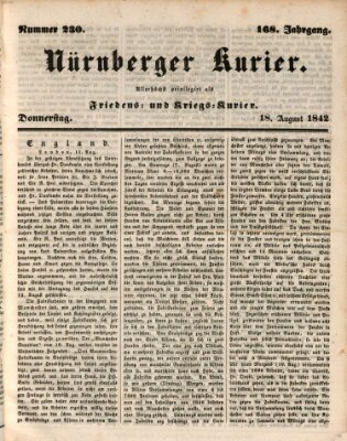 Nürnberger Kurier (Nürnberger Friedens- und Kriegs-Kurier) Donnerstag 18. August 1842